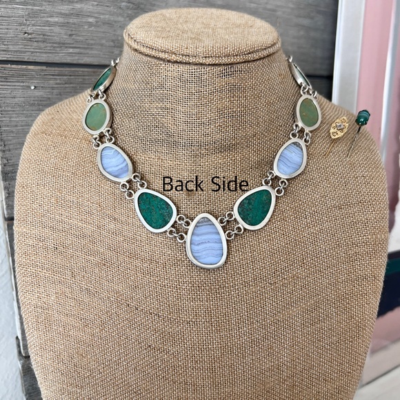 Whitney Kelly Sterling Silver 925 Blue Lace Agate and Chrysoprase Link Necklace - Picture 4 of 10